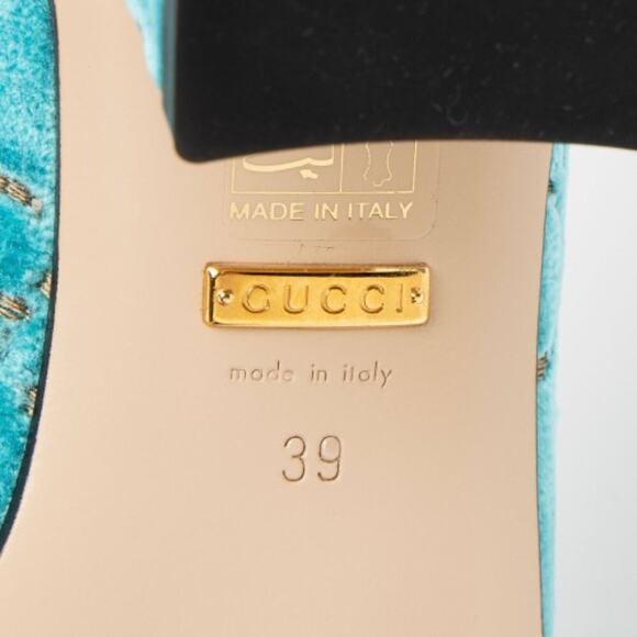 NEW! GUCCI Shoes Velvet Gg Sylvie Chain Detail Mid-Heel Square loafers 9… - Picture 6 of 16